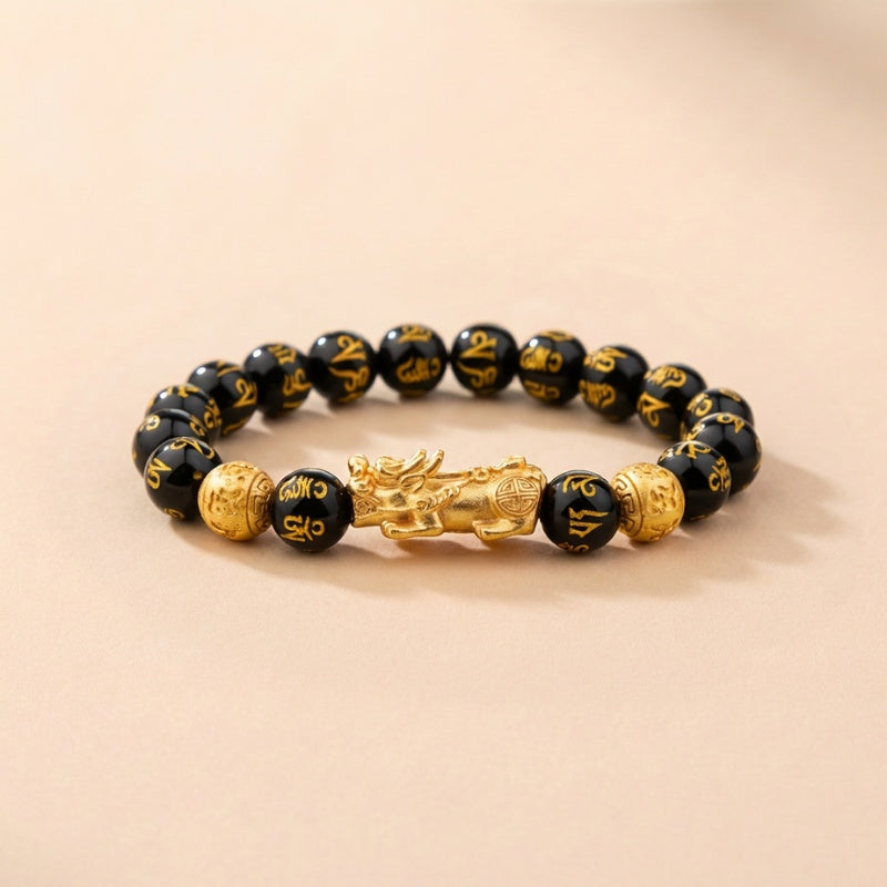 Feng Shui Pixiu Black Obsidian Wealth Bracelet – Attract Money, Luck & Protection