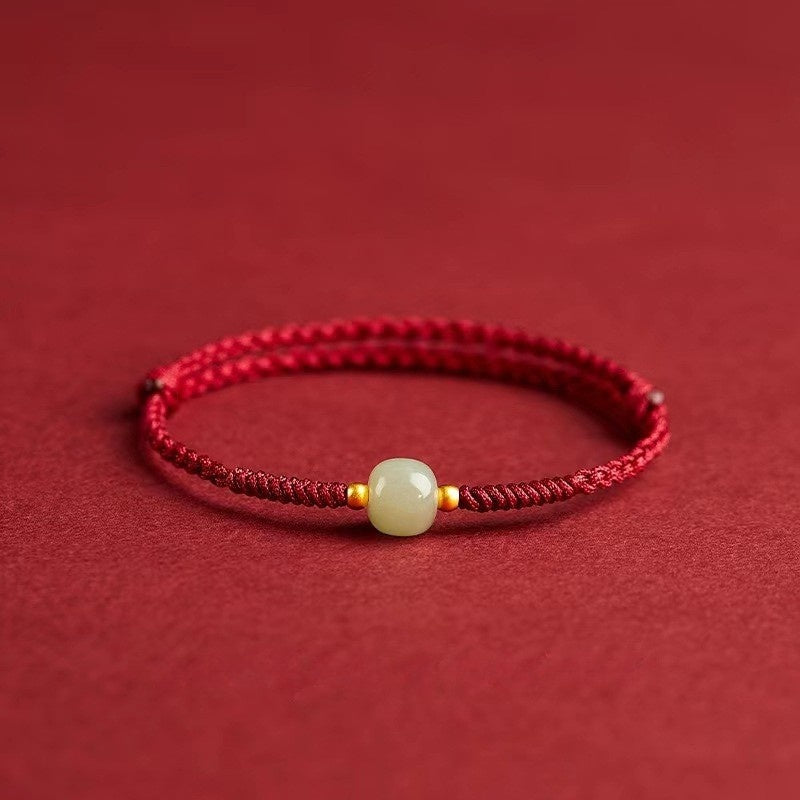 Red String Hetian Jade Bracelet – Feng Shui Lucky Charm for Protection & Prosperity