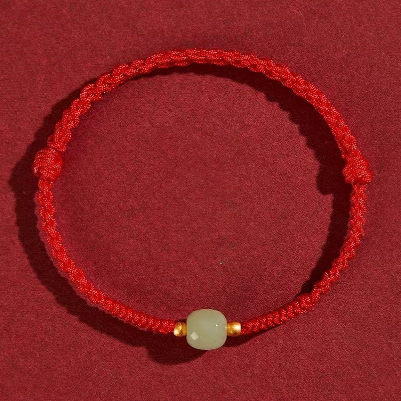 Red String Hetian Jade Bracelet – Feng Shui Lucky Charm for Protection & Prosperity