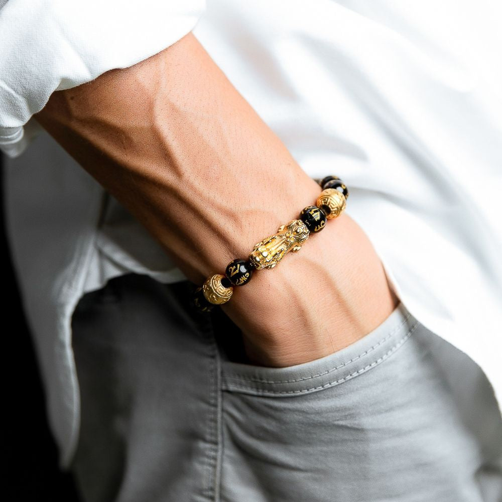 Feng Shui Pixiu Black Obsidian Wealth Bracelet – Attract Money, Luck & Protection