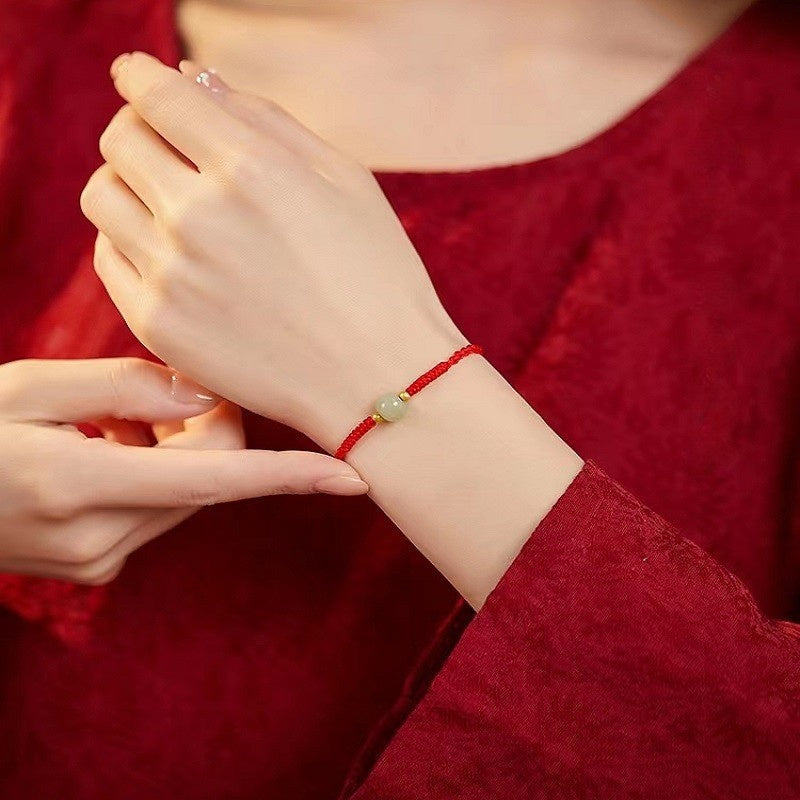 Red String Hetian Jade Bracelet – Feng Shui Lucky Charm for Protection & Prosperity