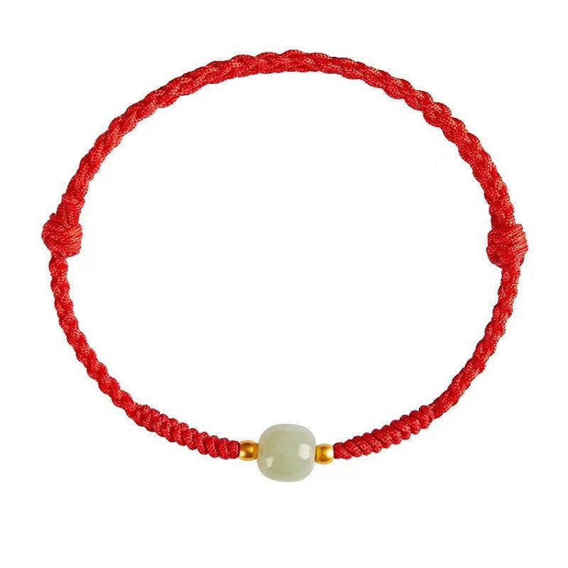 Red String Hetian Jade Bracelet – Feng Shui Lucky Charm for Protection & Prosperity
