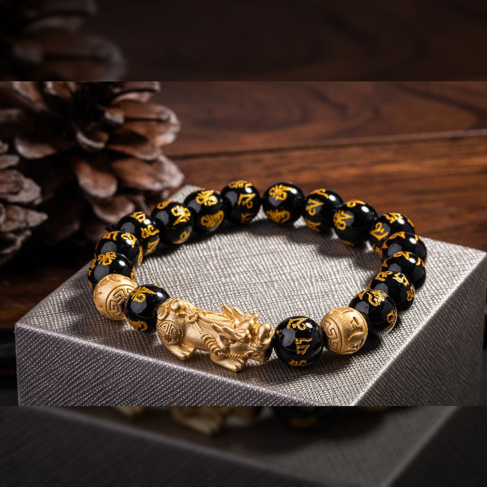 Feng Shui Pixiu Black Obsidian Wealth Bracelet – Attract Money, Luck & Protection