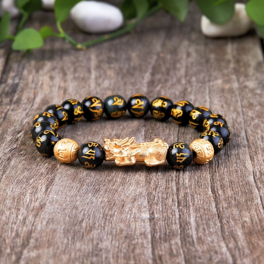 Feng Shui Pixiu Black Obsidian Wealth Bracelet – Attract Money, Luck & Protection