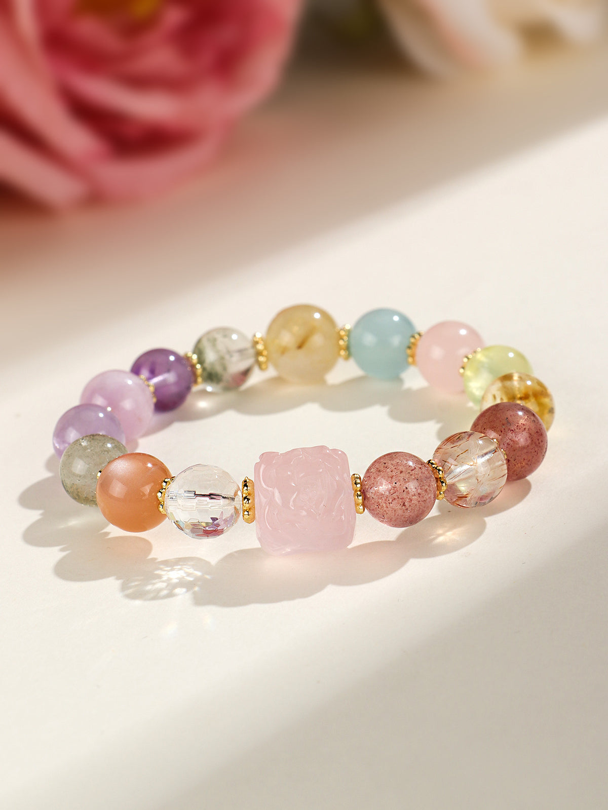 Phoenix Among Peonies Multi-Treasure Gemstone Bracelet