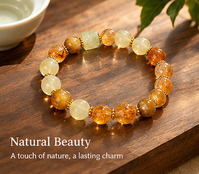 Rising Prosperity Golden Rutilated Quartz & Citrine Feng Shui Bracelet