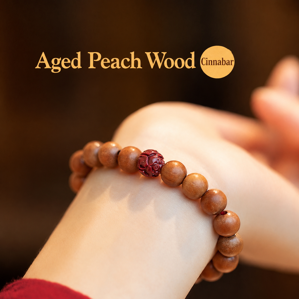 Sacred Peach Wood & Cinnabar Protection Bracelet – Authentic Feng Shui Peace Talisman