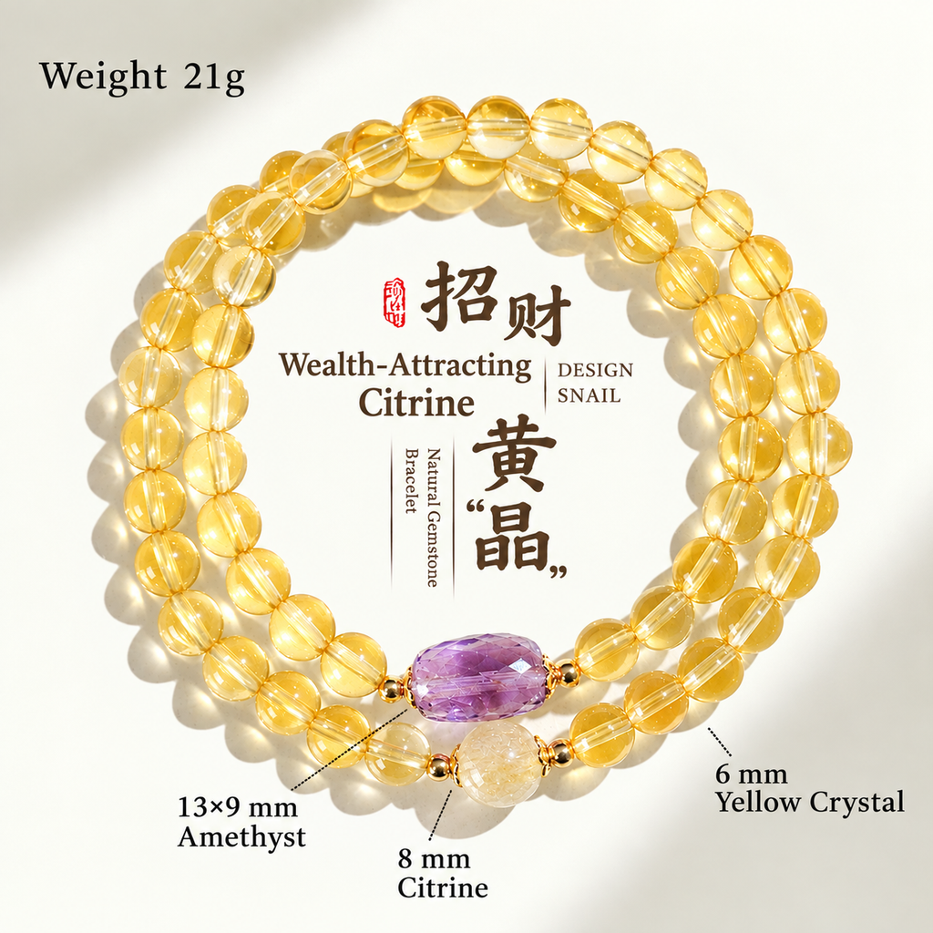 Wealth-Attracting Citrine & Amethyst Double-Strand Bracelet