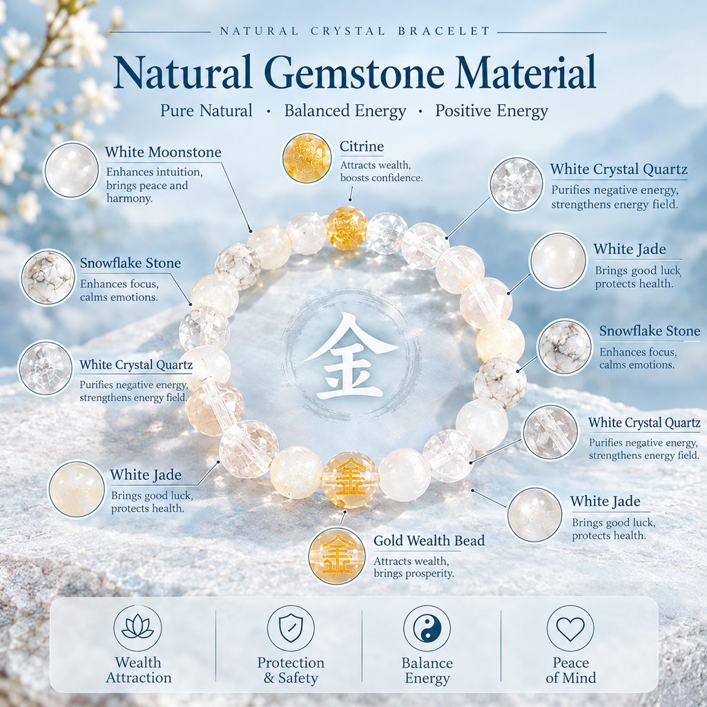 Five Elements Gold Crystal Wealth Bracelet | Natural Gemstone Feng Shui Jewelry