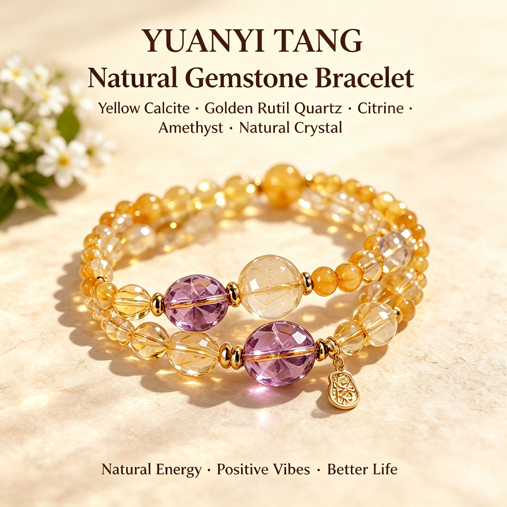 Wealth-Attracting Citrine & Amethyst Double-Strand Bracelet