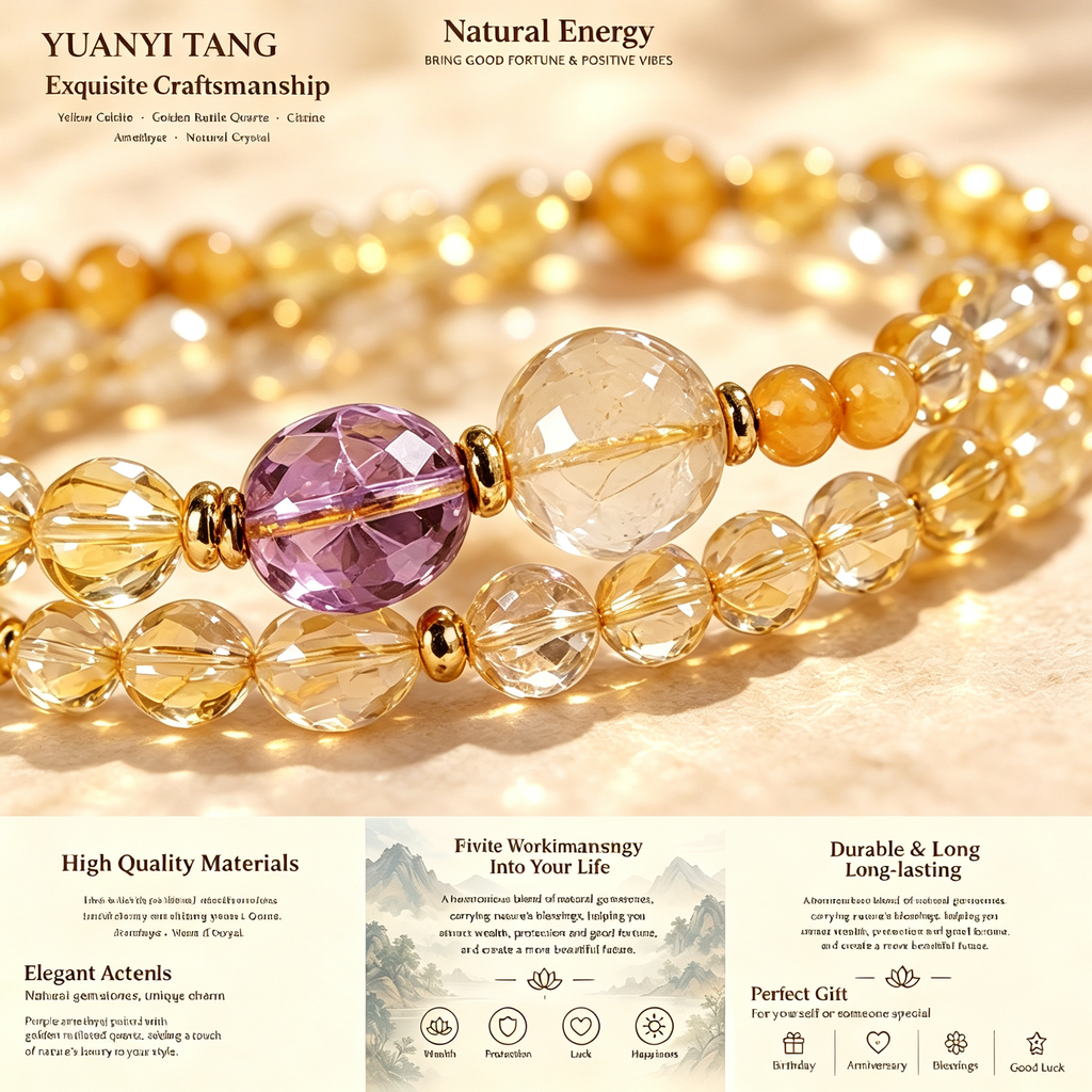Wealth-Attracting Citrine & Amethyst Double-Strand Bracelet