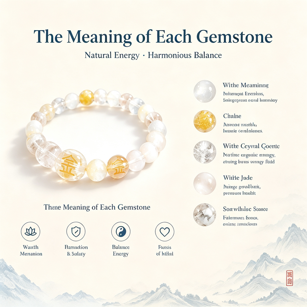 Five Elements Gold Crystal Wealth Bracelet | Natural Gemstone Feng Shui Jewelry