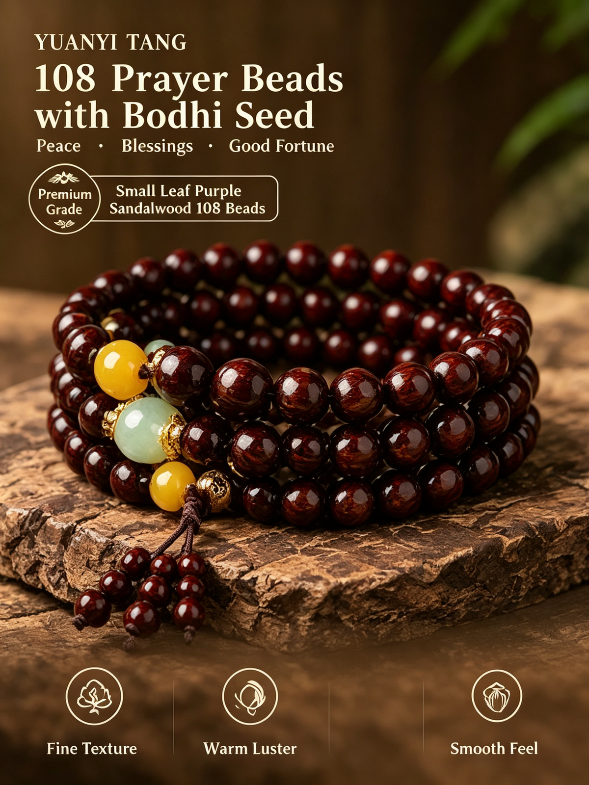108 Small Leaf Purple Sandalwood Prayer Beads Mala Bracelet