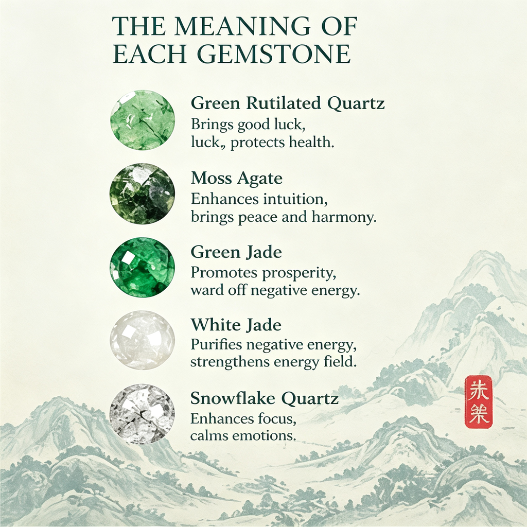 Five Elements Wood Crystal Wealth Bracelet | Natural Gemstone Feng Shui Jewelry