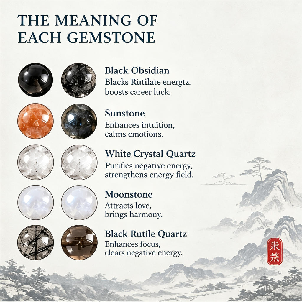 Five Elements Water Crystal Blessing Bracelet | Natural Obsidian & Black Tourmaline Feng Shui Jewelry
