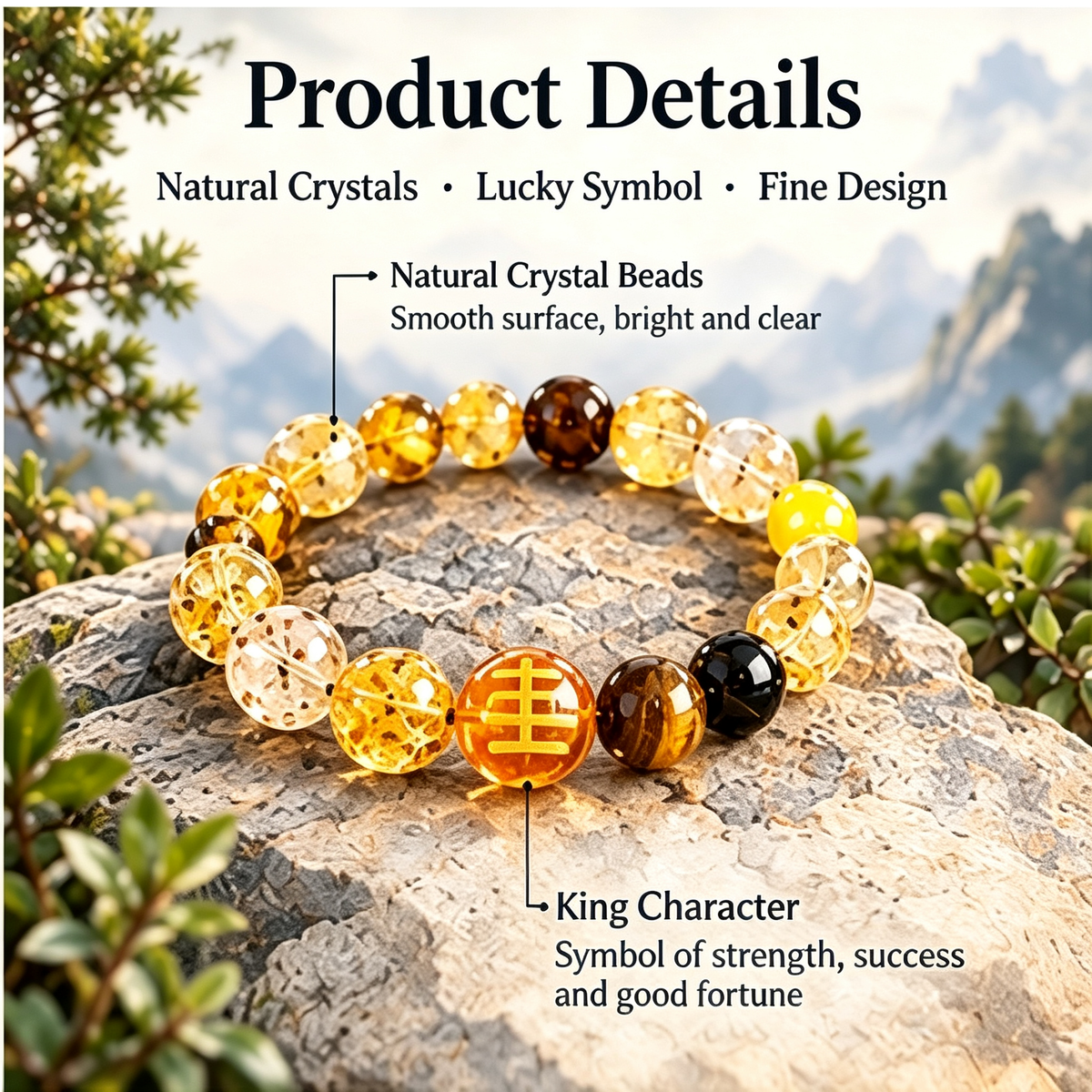 Five Elements Earth Crystal Wealth Bracelet | Natural Citrine Sunstone Feng Shui Jewelry