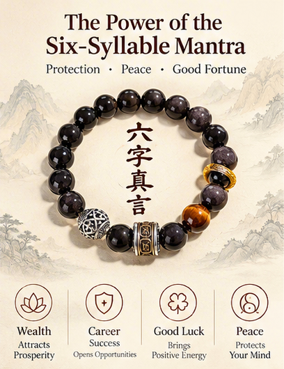 Six-Syllable True Word Obsidian Bracelet