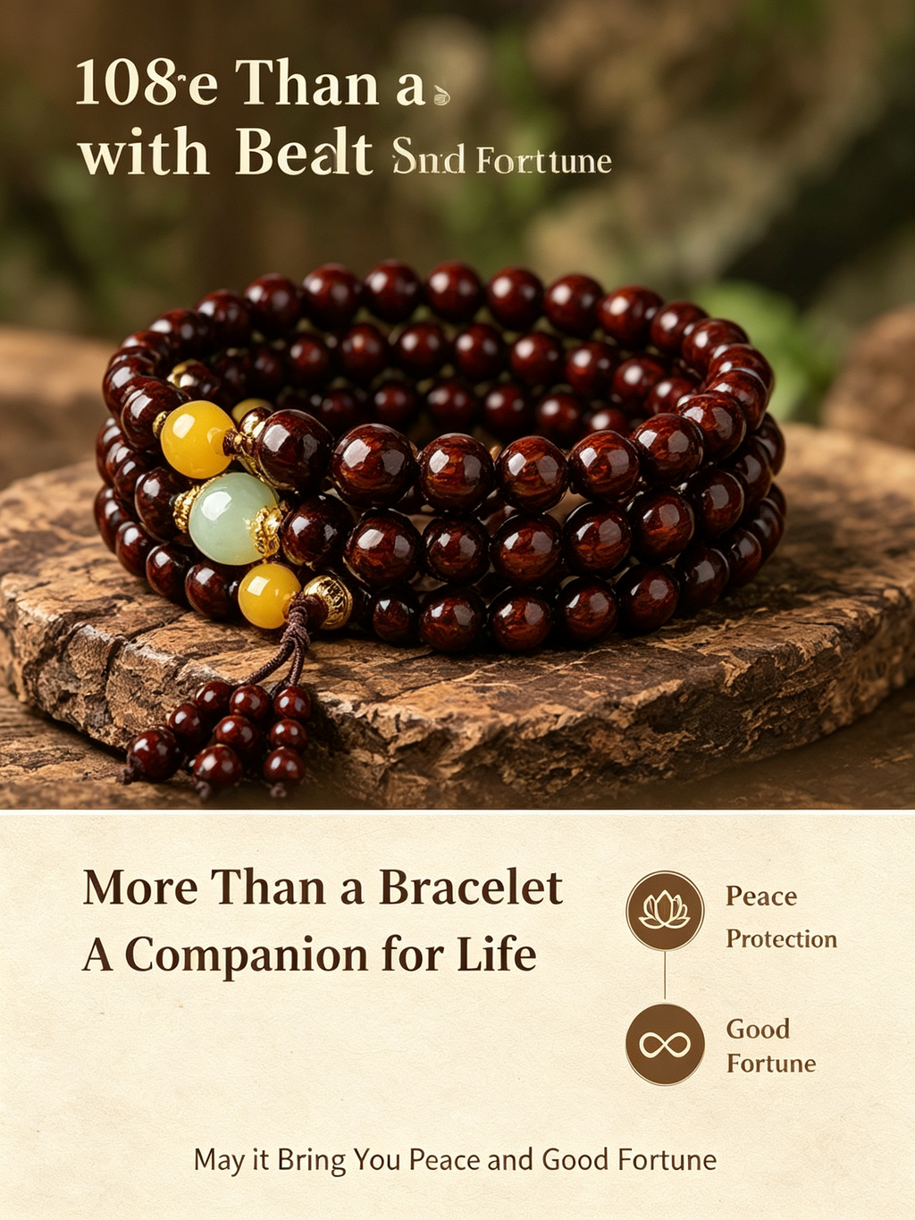 108 Small Leaf Purple Sandalwood Prayer Beads Mala Bracelet