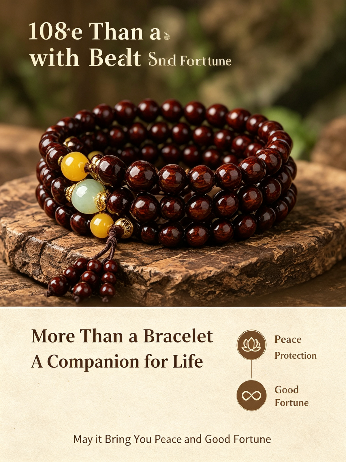 108 Small Leaf Purple Sandalwood Prayer Beads Mala Bracelet