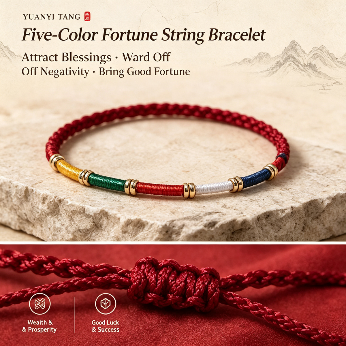 Five-Color Fortune String Bracelet – Protection, Blessings & Good Luck