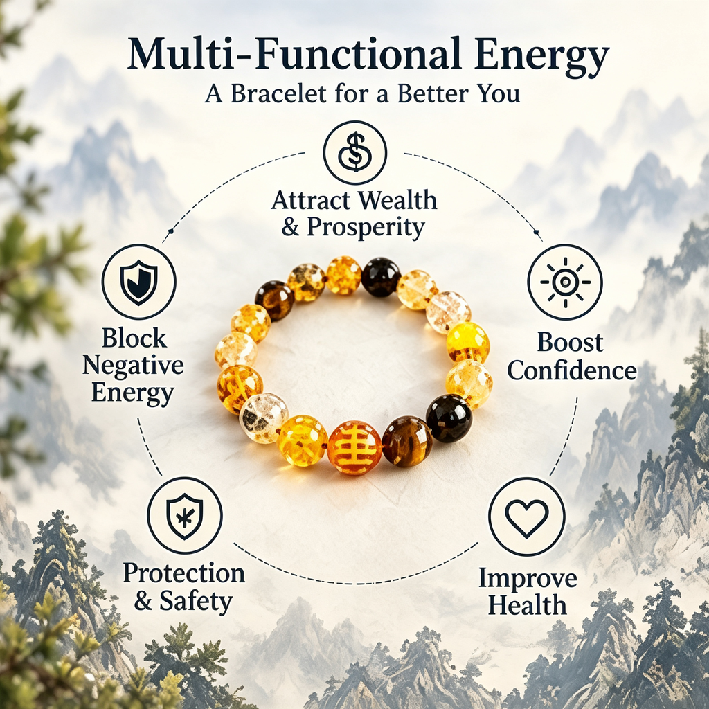 Five Elements Earth Crystal Wealth Bracelet | Natural Citrine Sunstone Feng Shui Jewelry