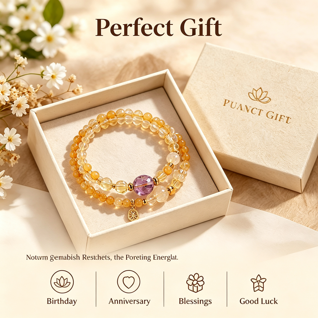 Wealth-Attracting Citrine & Amethyst Double-Strand Bracelet