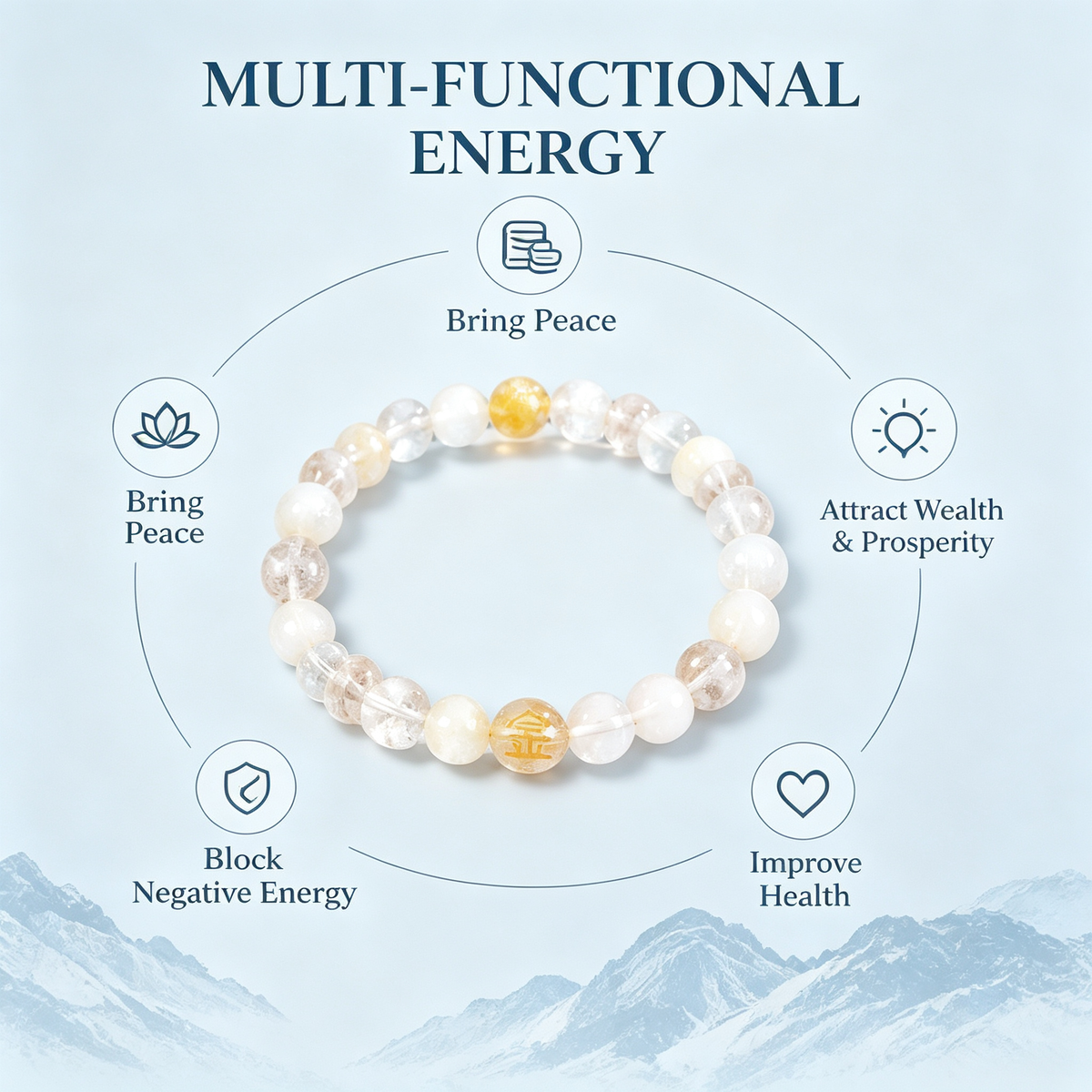 Five Elements Gold Crystal Wealth Bracelet | Natural Gemstone Feng Shui Jewelry