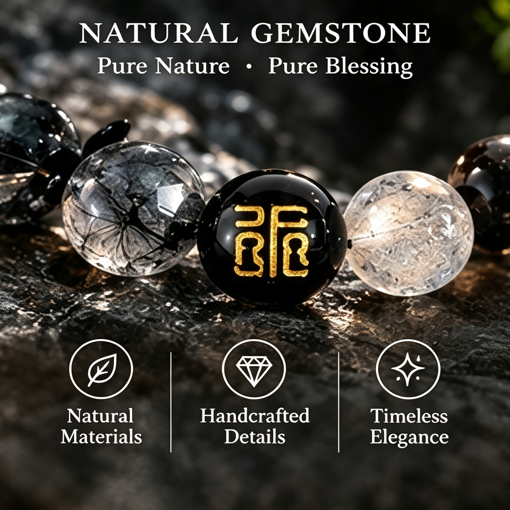 Five Elements Water Crystal Blessing Bracelet | Natural Obsidian & Black Tourmaline Feng Shui Jewelry