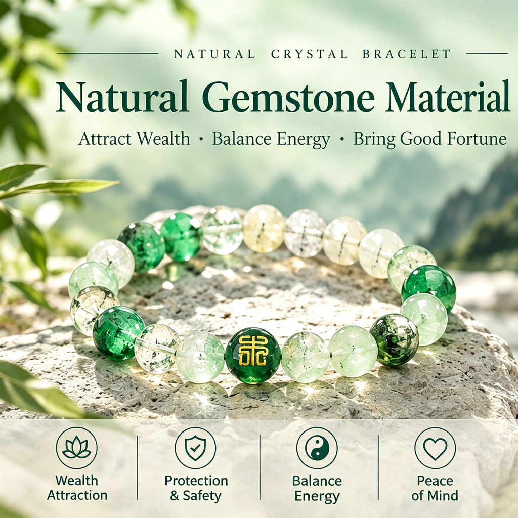 Five Elements Wood Crystal Wealth Bracelet | Natural Gemstone Feng Shui Jewelry