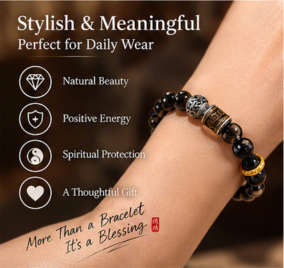 Six-Syllable True Word Obsidian Bracelet