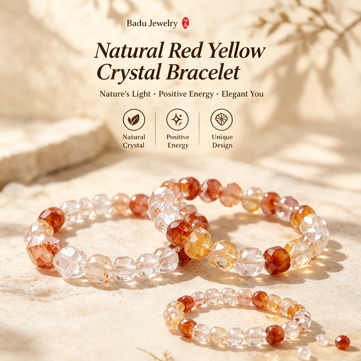Natural Red & Yellow Faceted Crystal Bracelet