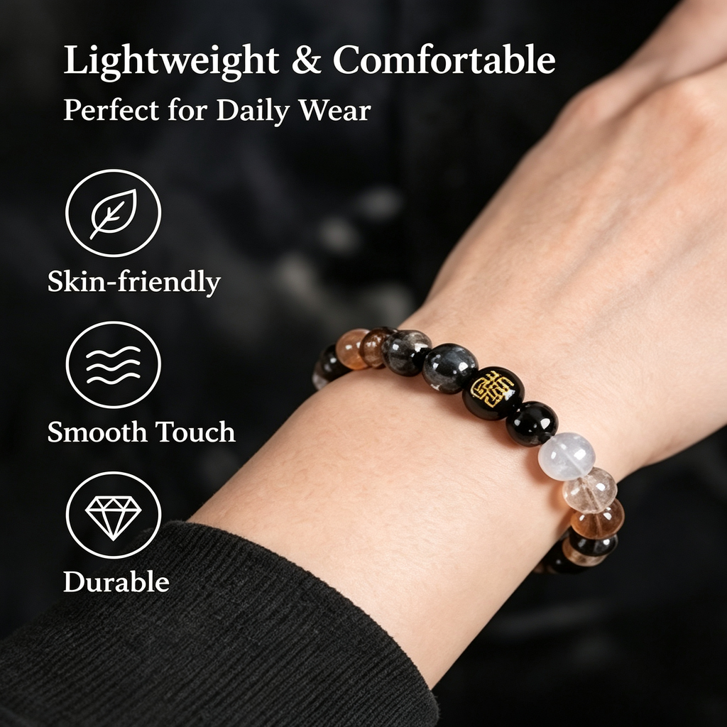 Five Elements Water Crystal Blessing Bracelet | Natural Obsidian & Black Tourmaline Feng Shui Jewelry