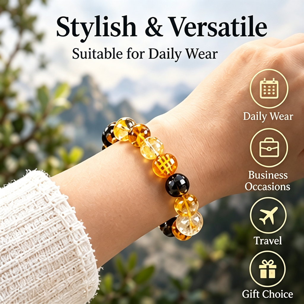 Five Elements Earth Crystal Wealth Bracelet | Natural Citrine Sunstone Feng Shui Jewelry