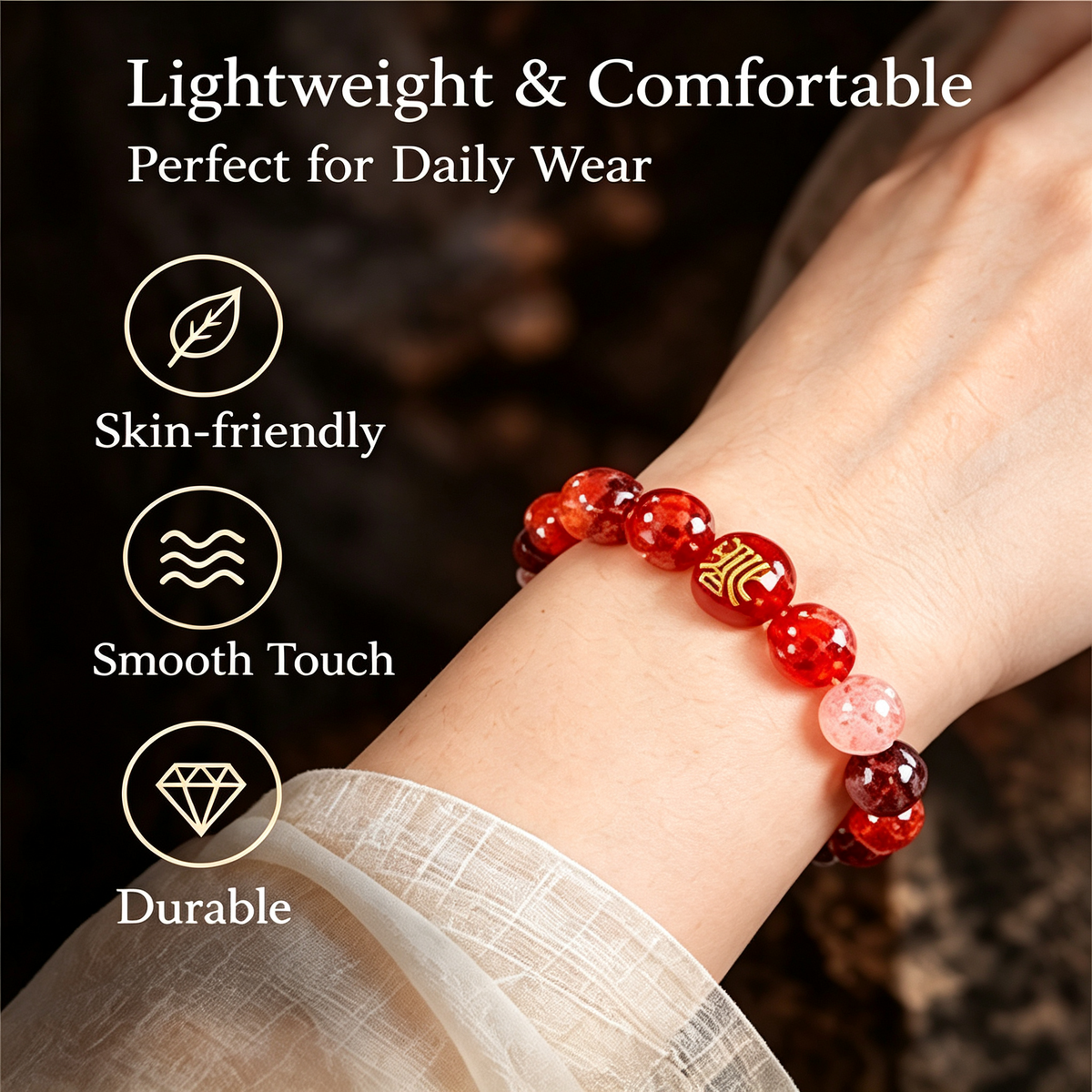 Five Elements Fire Crystal Peace & Wealth Bracelet | Natural Red Agate Garnet Feng Shui Jewelry