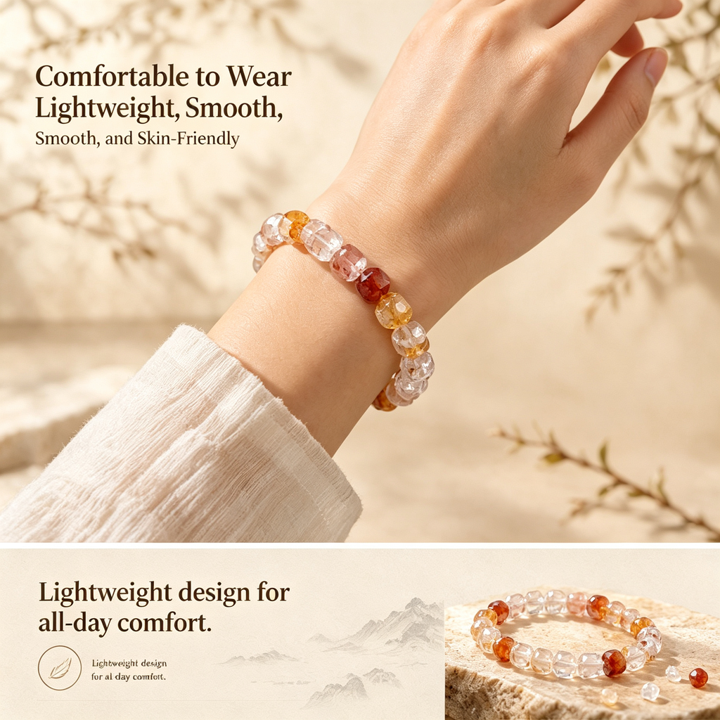 Natural Red & Yellow Faceted Crystal Bracelet
