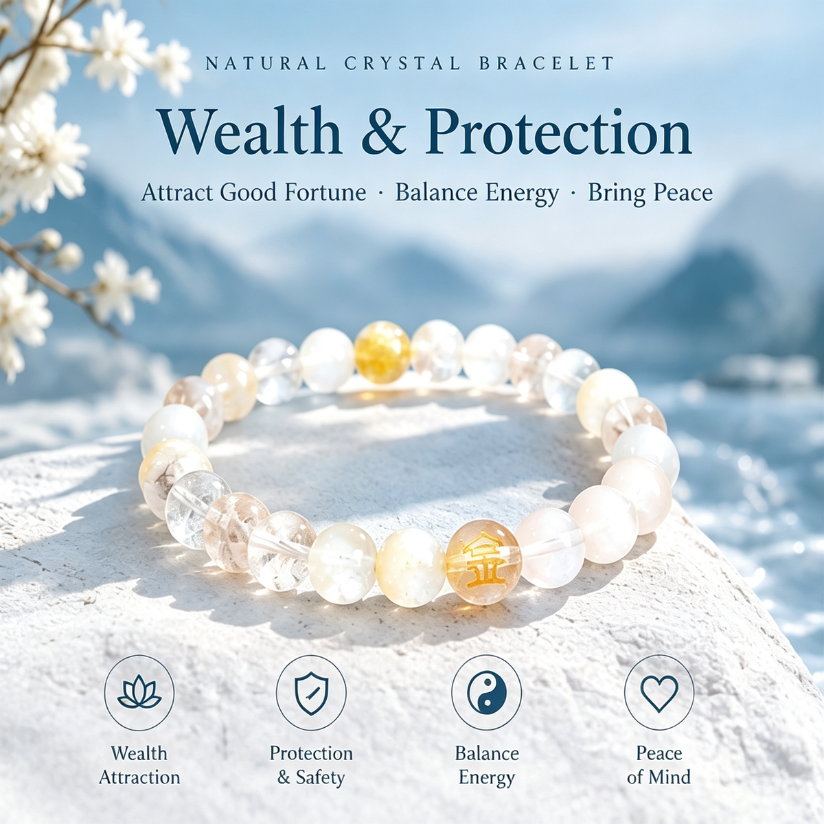 Five Elements Gold Crystal Wealth Bracelet | Natural Gemstone Feng Shui Jewelry