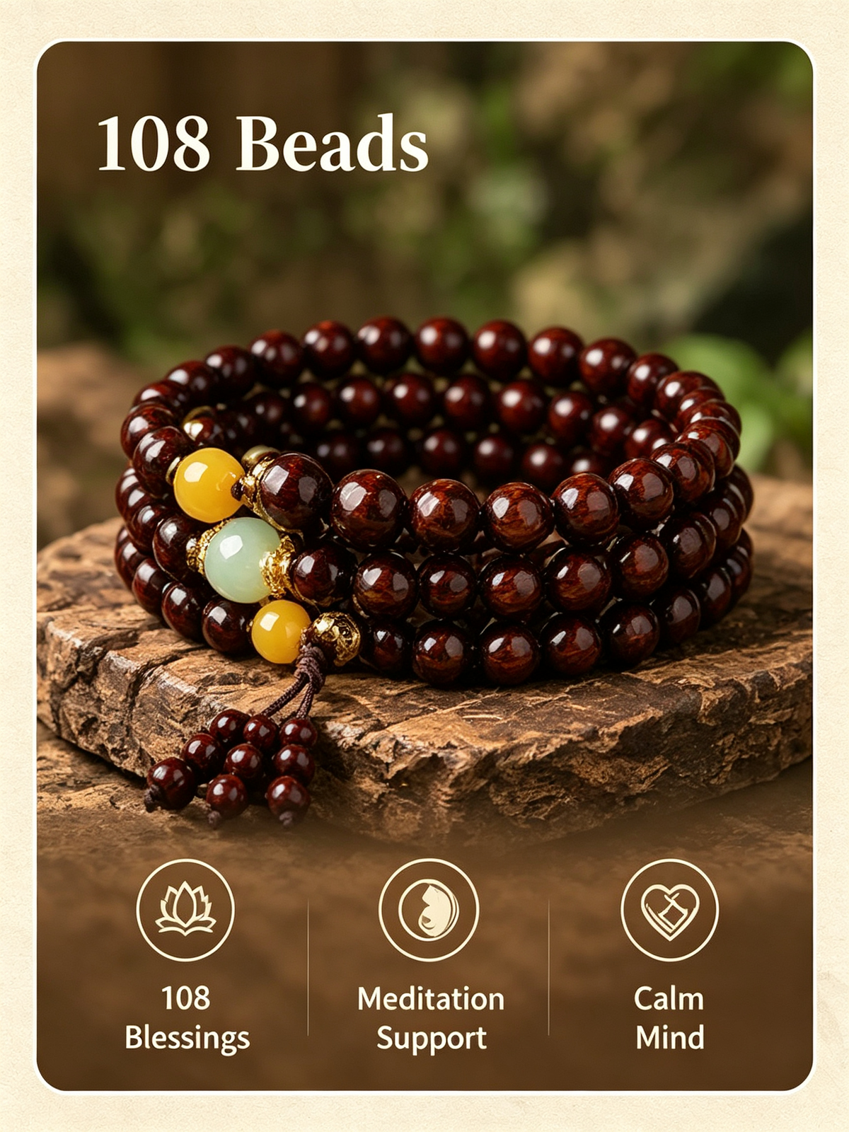 108 Small Leaf Purple Sandalwood Prayer Beads Mala Bracelet