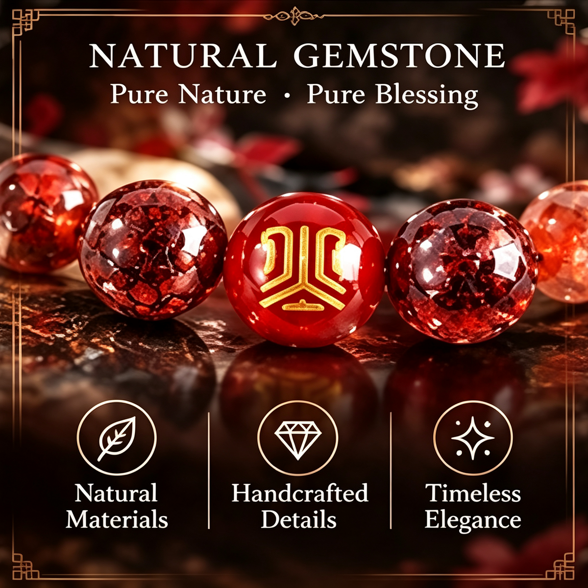 Five Elements Fire Crystal Peace & Wealth Bracelet | Natural Red Agate Garnet Feng Shui Jewelry