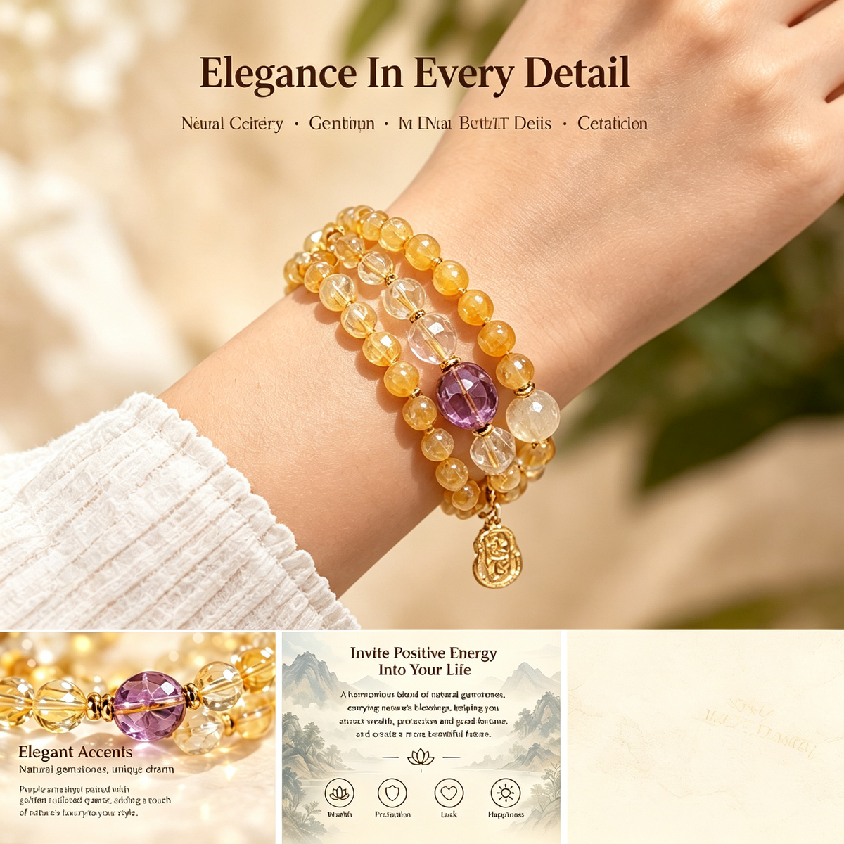 Wealth-Attracting Citrine & Amethyst Double-Strand Bracelet