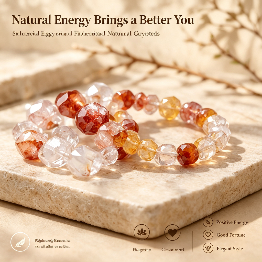 Natural Red & Yellow Faceted Crystal Bracelet