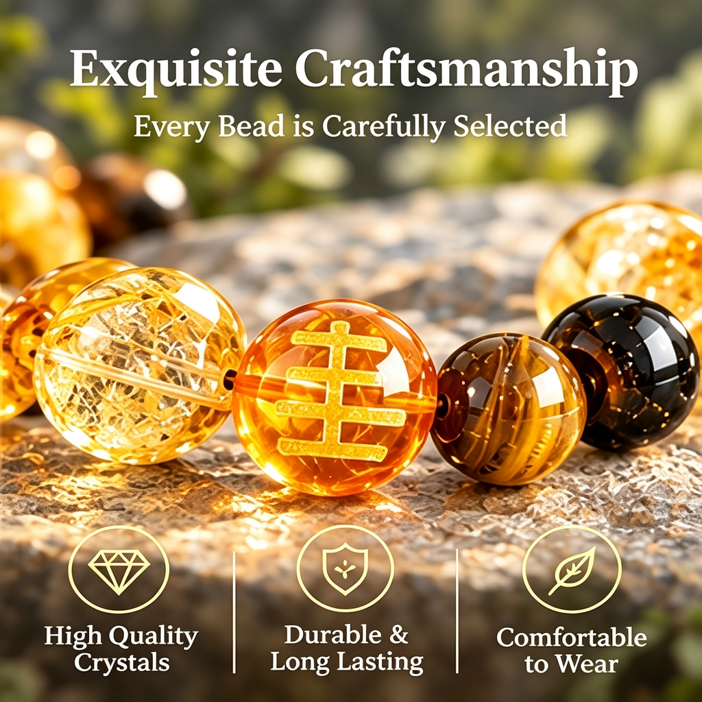 Five Elements Earth Crystal Wealth Bracelet | Natural Citrine Sunstone Feng Shui Jewelry