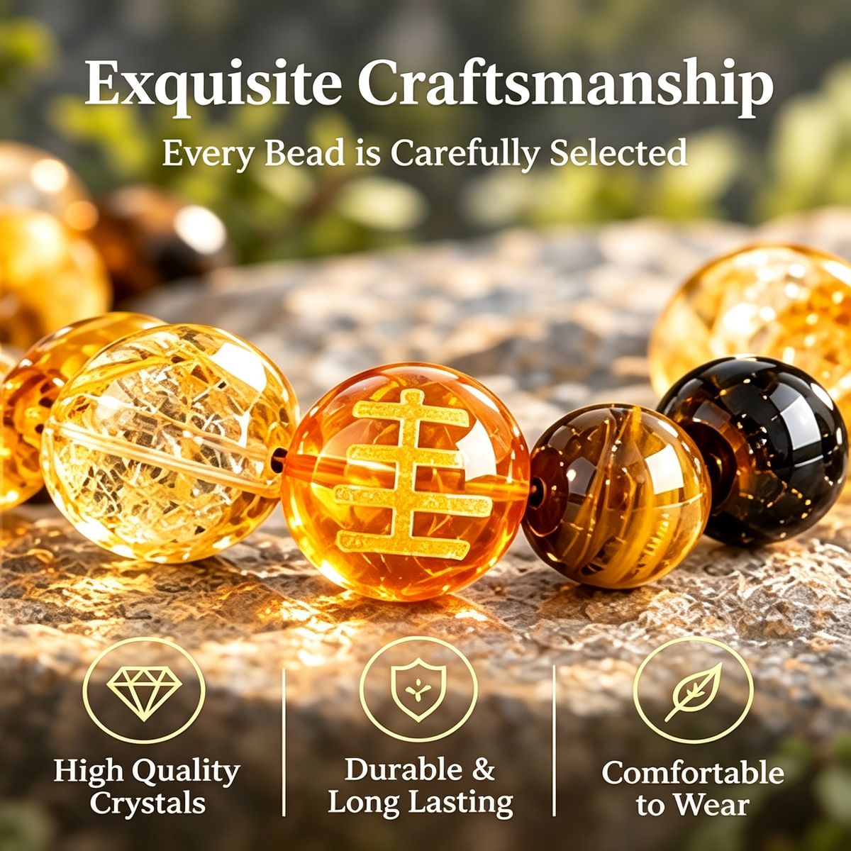 Five Elements Earth Crystal Wealth Bracelet | Natural Citrine Sunstone Feng Shui Jewelry