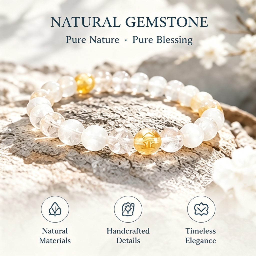 Five Elements Gold Crystal Wealth Bracelet | Natural Gemstone Feng Shui Jewelry