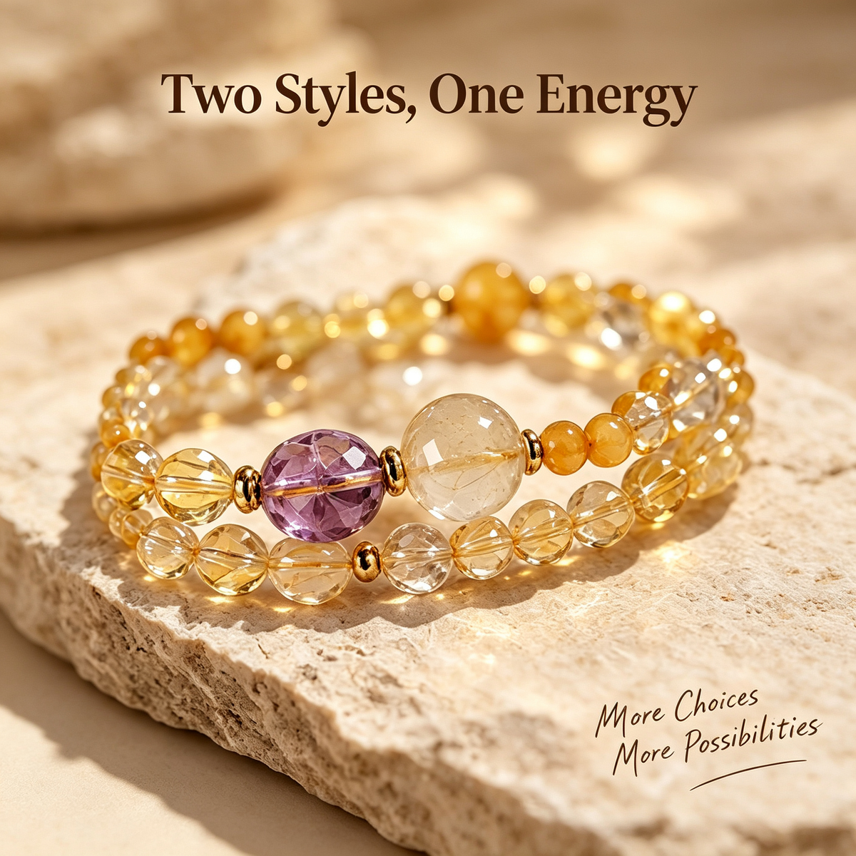 Wealth-Attracting Citrine & Amethyst Double-Strand Bracelet