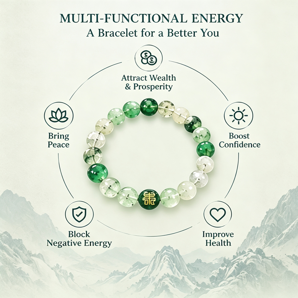 Five Elements Wood Crystal Wealth Bracelet | Natural Gemstone Feng Shui Jewelry
