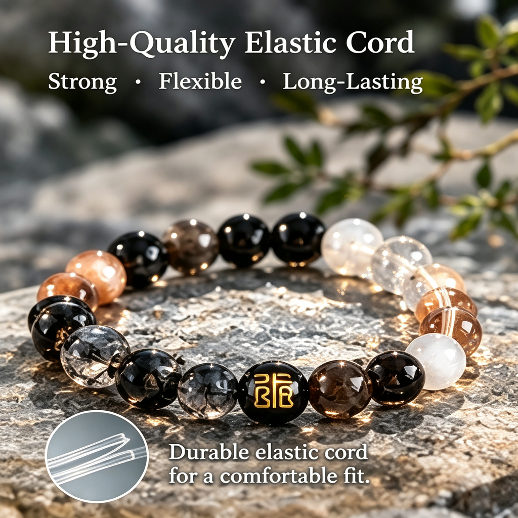 Five Elements Water Crystal Blessing Bracelet | Natural Obsidian & Black Tourmaline Feng Shui Jewelry