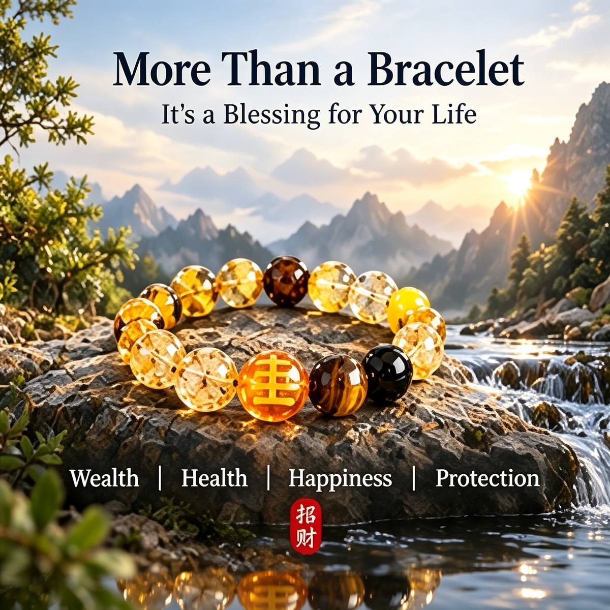 Five Elements Earth Crystal Wealth Bracelet | Natural Citrine Sunstone Feng Shui Jewelry