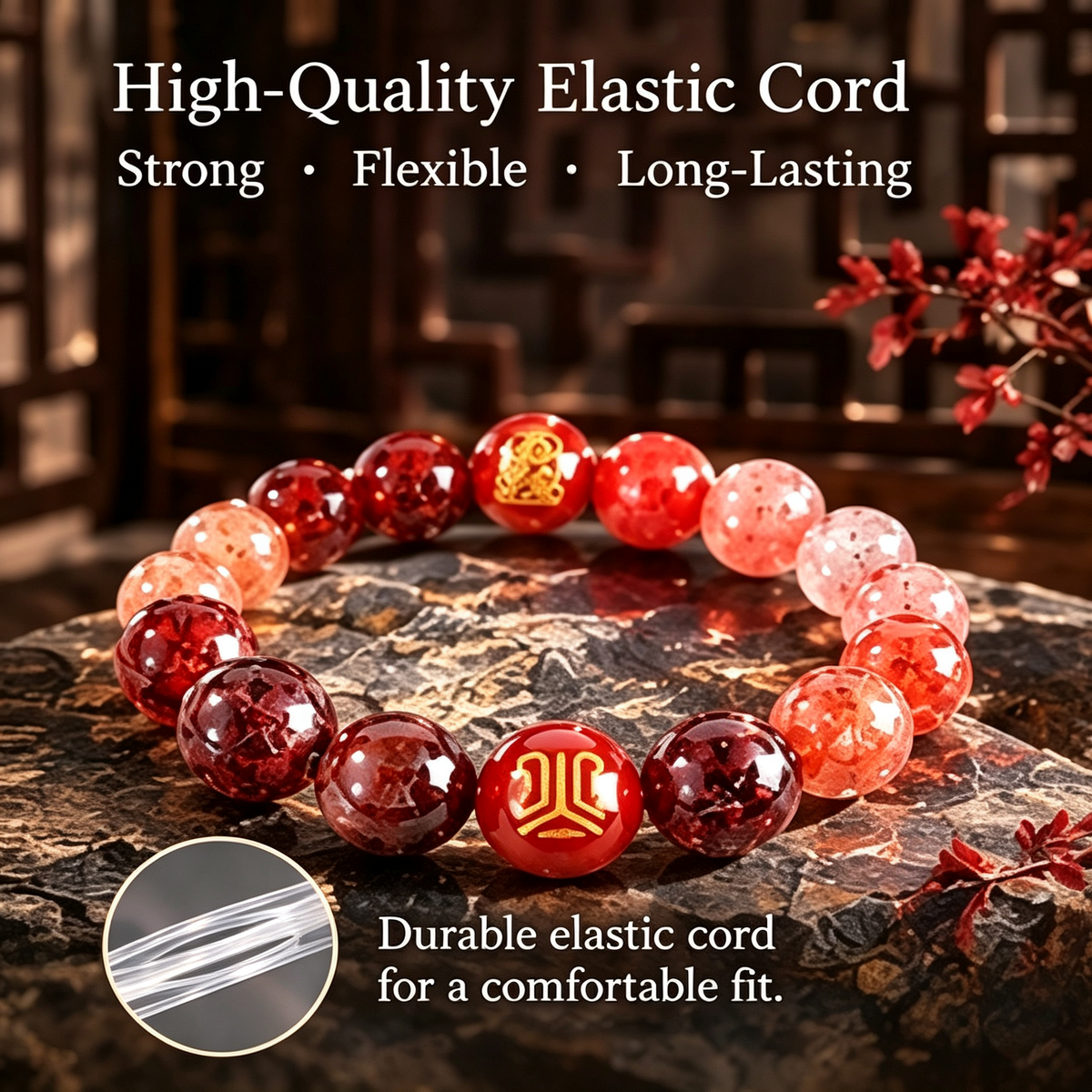 Five Elements Fire Crystal Peace & Wealth Bracelet | Natural Red Agate Garnet Feng Shui Jewelry