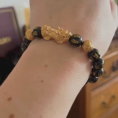 Feng Shui Pixiu Black Obsidian Wealth Bracelet – Attract Money, Luck & Protection