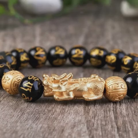 Feng Shui Pixiu Black Obsidian Wealth Bracelet – Attract Money, Luck & Protection